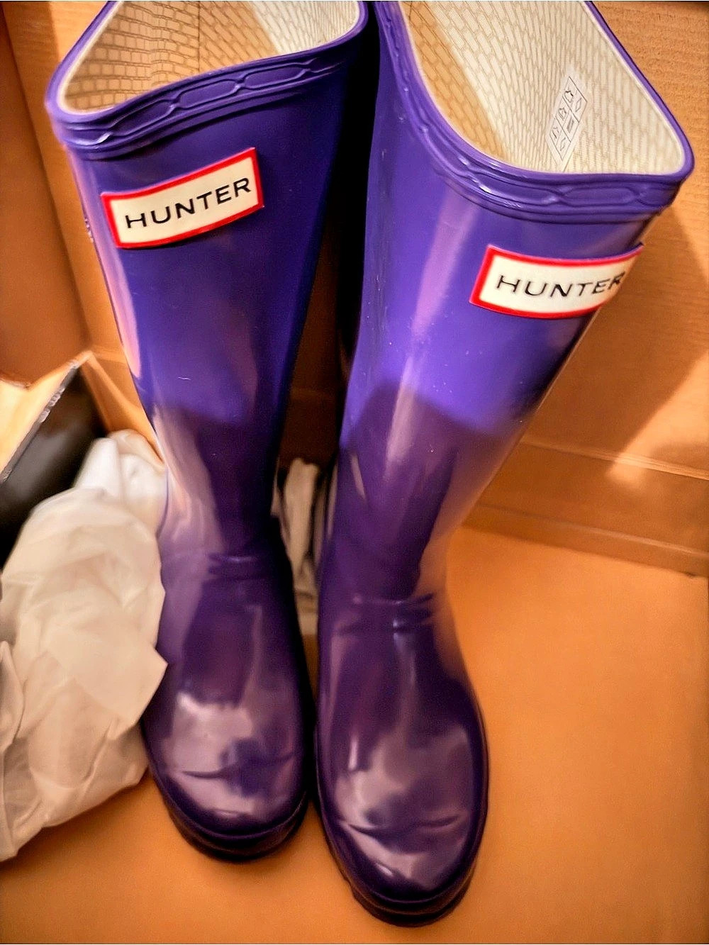 Hunter Original Kids Gloss Rain Boots Royal Purple Sz 6Y / Women's 7